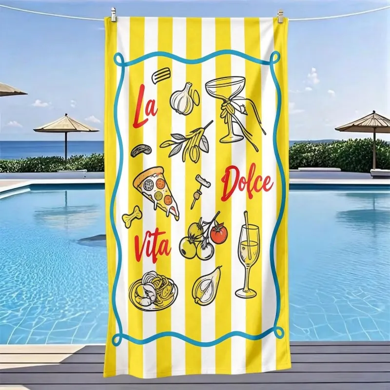 Vibrant La Dolce Vita Beach Towel Oversized Italian Food Print Microfiber Towel for Summer Pool and Vacation