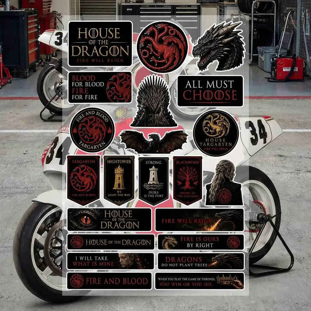 Autocollants H-House Of The D-Dragon en vinyle imperméable, pour motos, voitures, vélos, skateboards, ordinateurs portables, bouteilles d'eau, coques de téléphone
