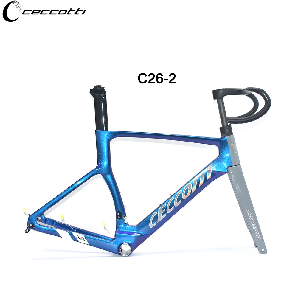 

CECCOTTI-Chameleon Color Bicycle Frame, Full Inner Wiring Road Bike Frame Disc Brake Carbon Frame