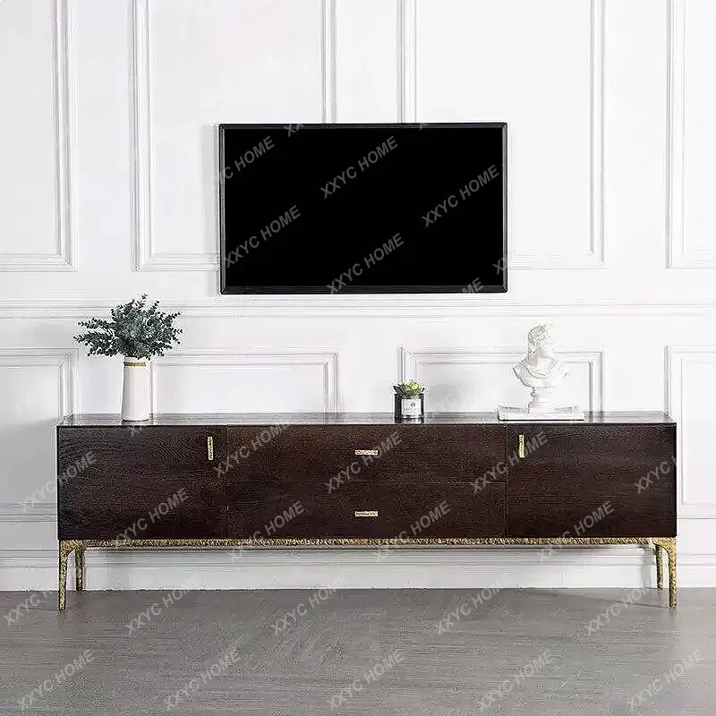 XXSolid Wood TV Stand Coffee Table Set Modern Minimalist Light Luxury Walnut Color Retro Living Room Furniture