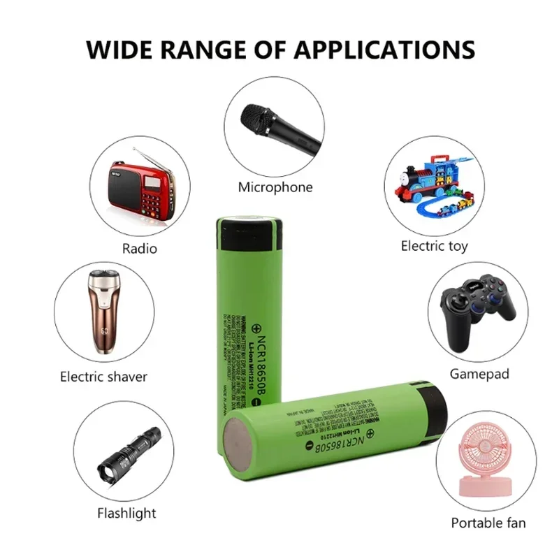 100% 충전식 리튬 배터리, 손전등용 18650 배터리, 34B, USB 충전기, NCR18650B, 3.7V, 3400mAh, 무료 배송