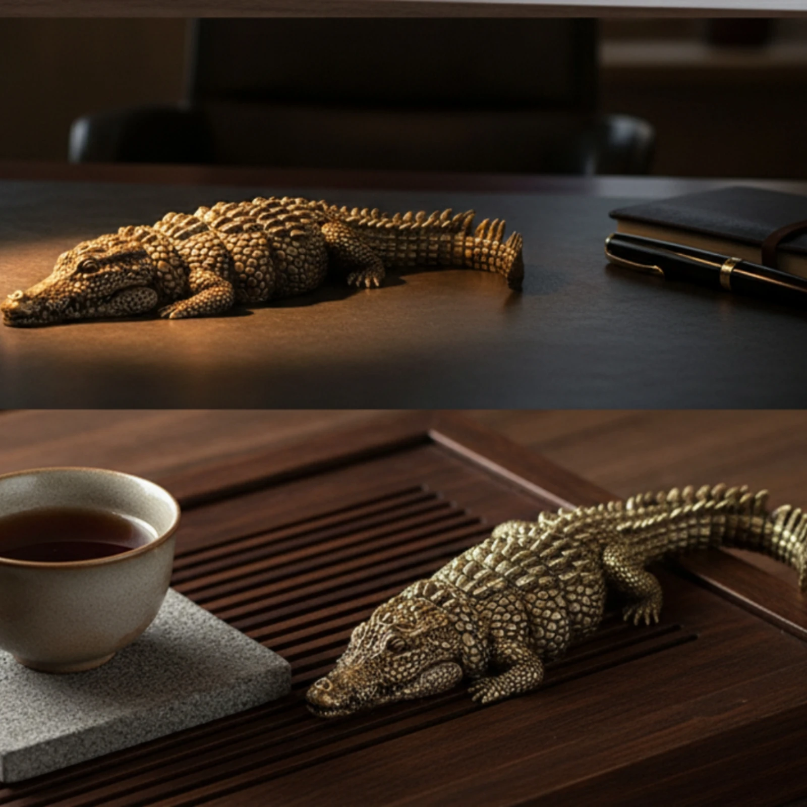 Crocodile Figurine Antique-Style Crocodile Ornament with Articulated Body Desk Ornament with Animal Shape Low-Height