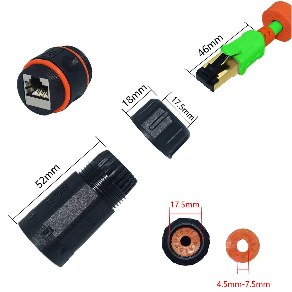 CAT6A Outdoor Waterproof and Dustproof Nylon RJ45 Network Connector M23 Network Port IP68 Waterproof Connector