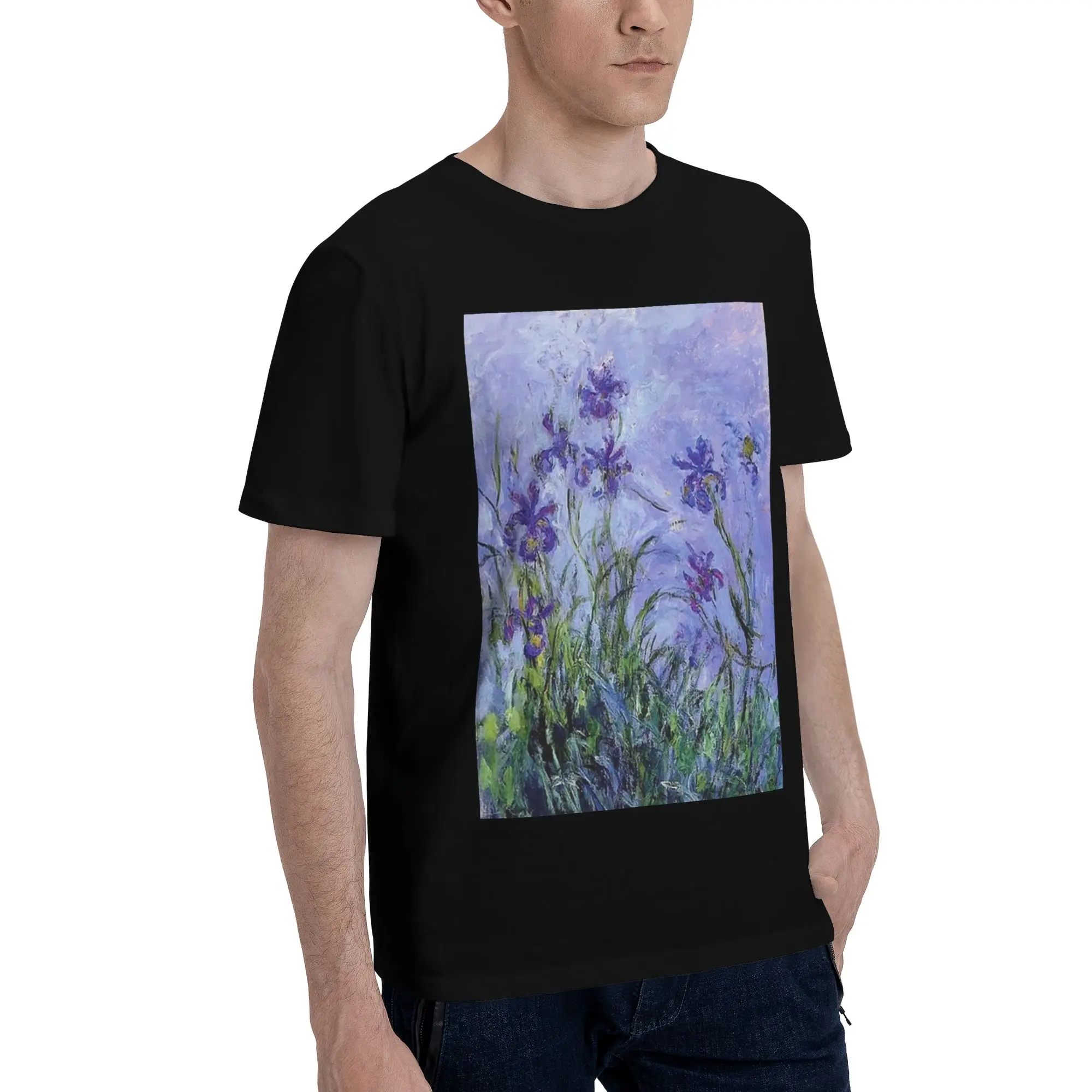 

Мужская футболка Claude Monet Lilac Irises 1971, футболки больших размеров, мужские хлопковые футболки с круглым вырезом, короткие летние мужские футболки