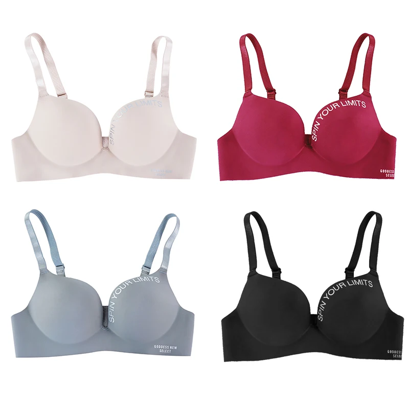 Women Seamless Bra Sexy Push Up Bralette Underwear Wireless Female Lingerie Fashion Letter Pattern Bras Three Quarters(3/4 Cup)