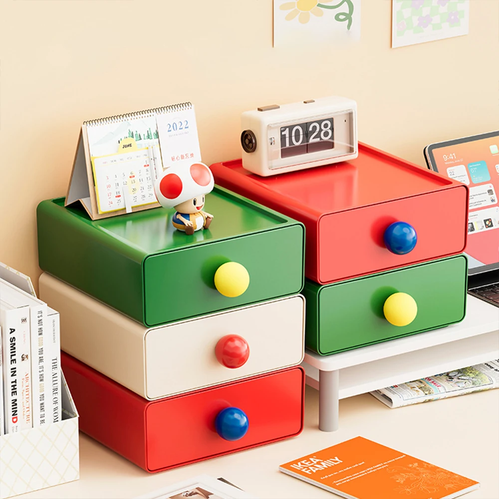 Multi-functional Desktop Drawer Storage Boxes Colorful Dopamine Stationery Cosmetics Sundry Box Home Desk Stackable Organizer