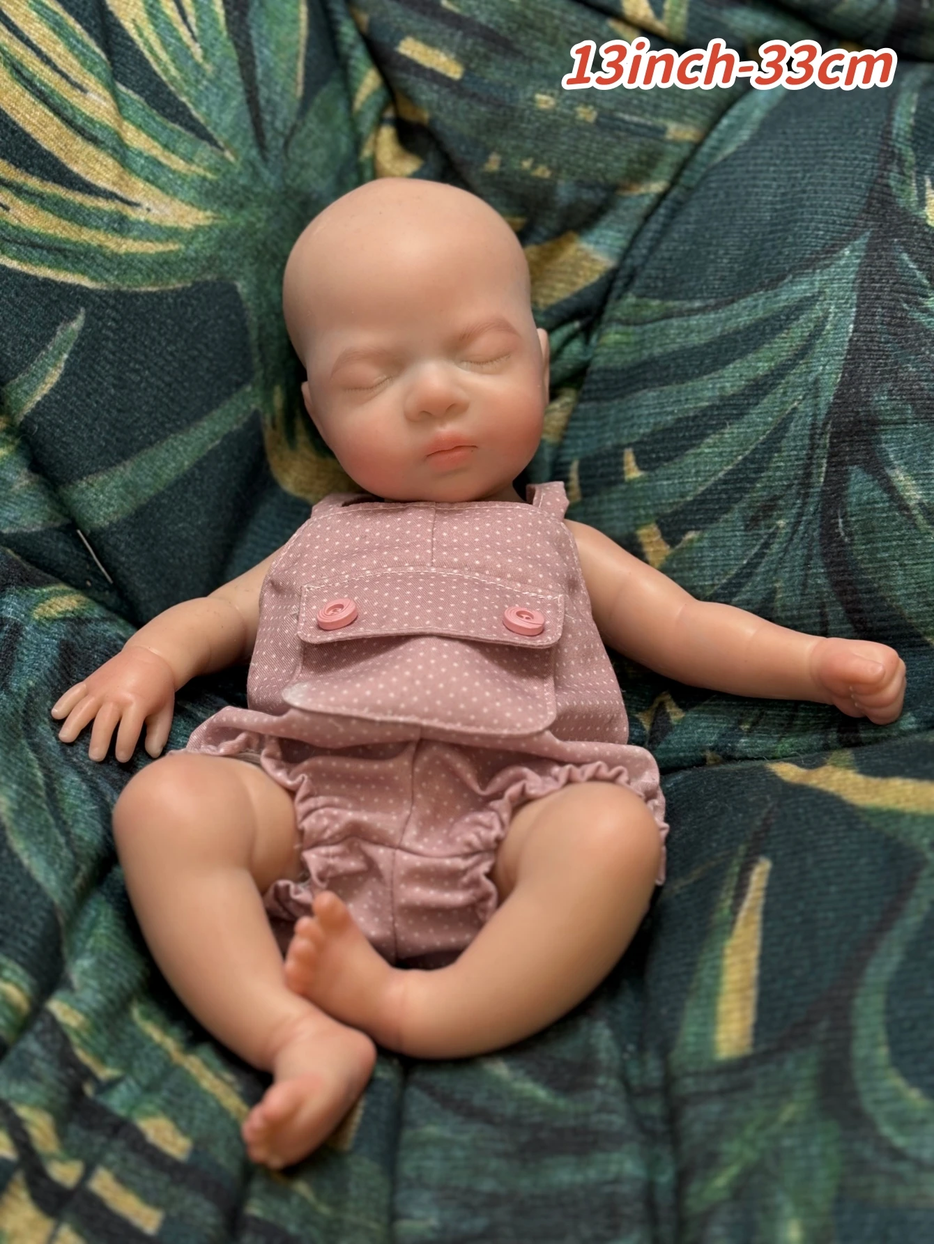 

13" All-silicone Reborn Baby Girl with Visible Painted Details Handmade Simulated Open Mouth Newborn Birthday/Holiday Gift