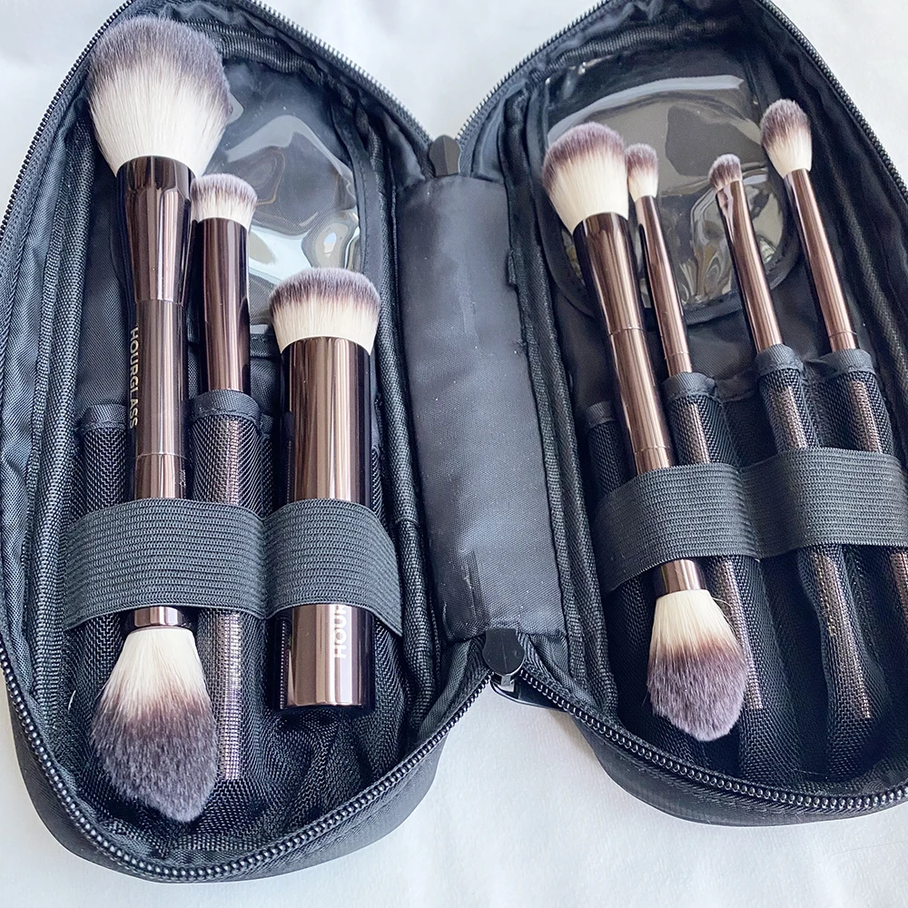 Hourglass Makeup Brushes Set VEGAN Travel Set with a pouch Soft Synthetic Hair Metal Handle Deluxe Cosmetics Brush Kit