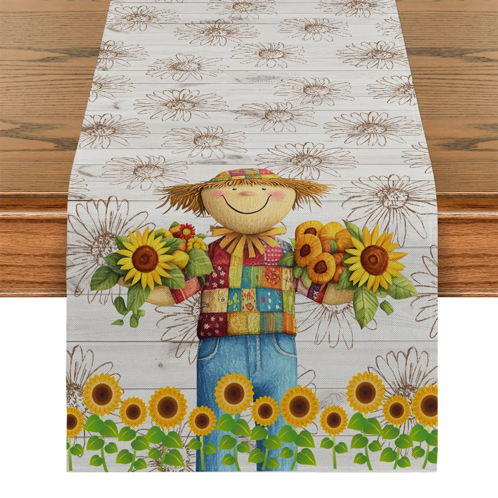 Scarecrow Sunflower Pumpkin Corn Table Runners Washable Dresser Dining Coffee Table Runner Wedding Holiday Party Decor