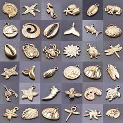 7Pcs/Lot Stainless Steel Mix Sea Animal Conch Shell Turtle Starfish Charms Wicca Scorpions Beetle Scarab Colgantes Jewelry