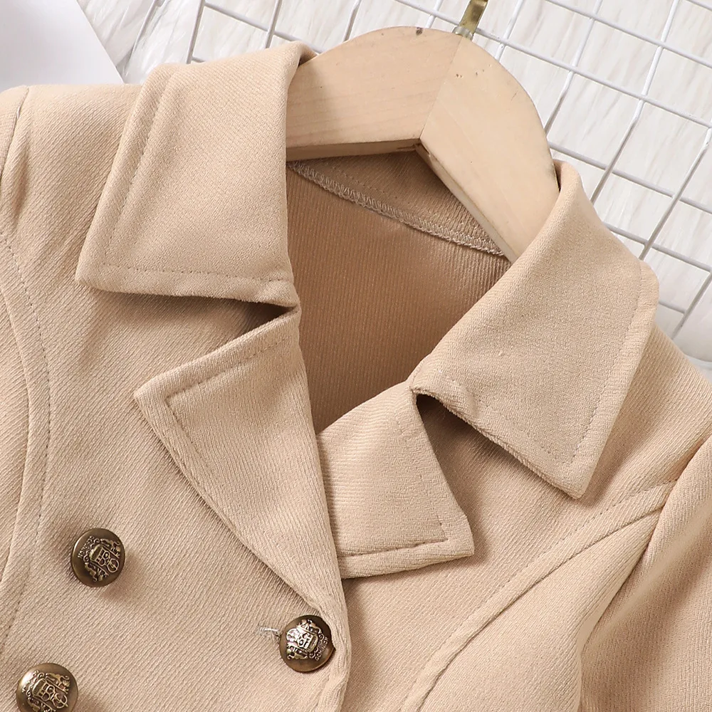 New Solid Color Lapel Long Sleeved Trench Coat for Girls In Spring and Autumn Fashionable and Versatile Runway Jacket