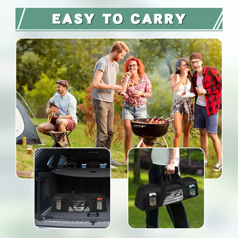 Portable Grill Tool Carrying Case Waterproof Organizer Bag For Outdoor Barbecue Camping Picnic Accessory Storage