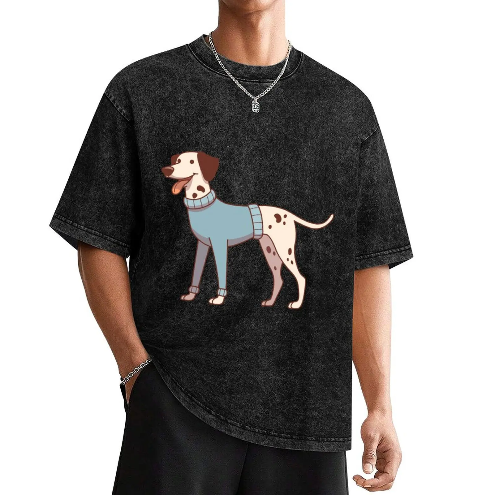 Dalmatian dog wearing a blue sweater T-Shirt summer tops blacks mens funny t shirts