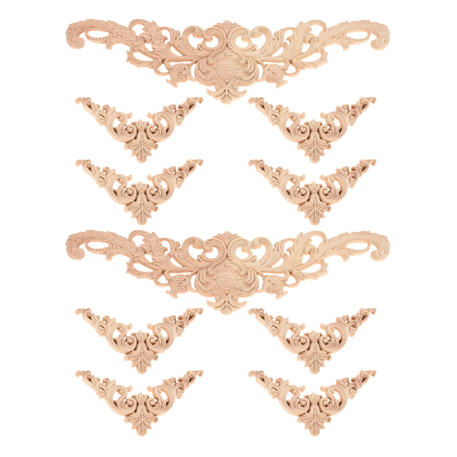 10pcs/2kits Wood Decals European Style Cut-out Carving Flower Branch Corner Appliques Long Strip Decor Cabinet Door Home/Hotels