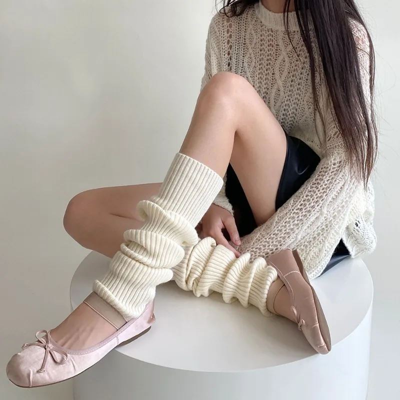 1 Pair Pure Wool Knitted Sock Covers Foot Warmers JK Uniform Bubble Socks Fashion Korean Lolita Loose Socks Women's