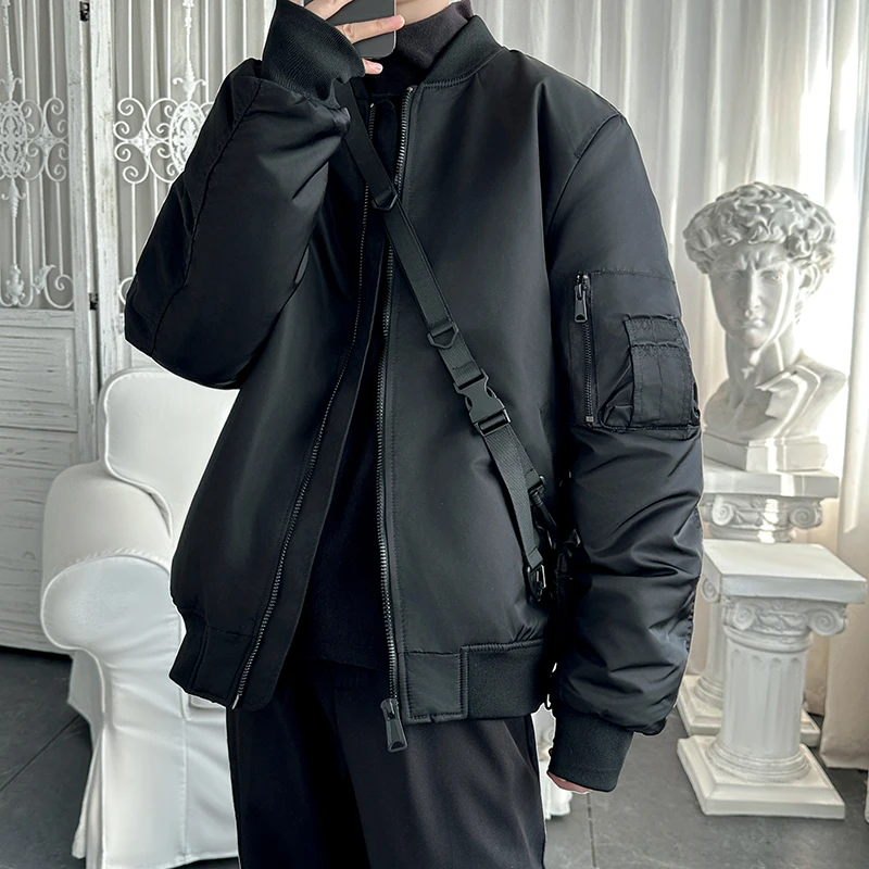 

American Sle Thiened Cotton Jaet Men's Pilot Jaet Baseball Coat Winter Warm Loose Fit Youth Casual Pure Color Zipper