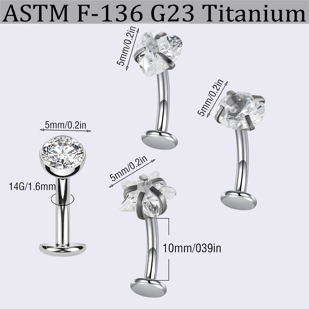 F-136 Grad Titan Opal & Strass & Rund/Herz/Stern Zirkonia Fetter Bauchnabelring Innengewinde 14G Bauch Langhantel Nabel – Detail 5