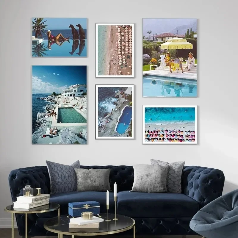 Vintage Slim Aarons Speedboat Landing Pool Party Photography Posters Print Retro Art Canvas Painting Pictures Living Room Decor