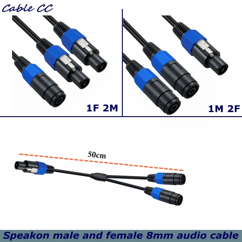 0.5m Speakon Splitter Cable,1 Male to 2 Female XLR Y Splitter Speakon Splitter Cable Speakon 1-Female to 2-Male