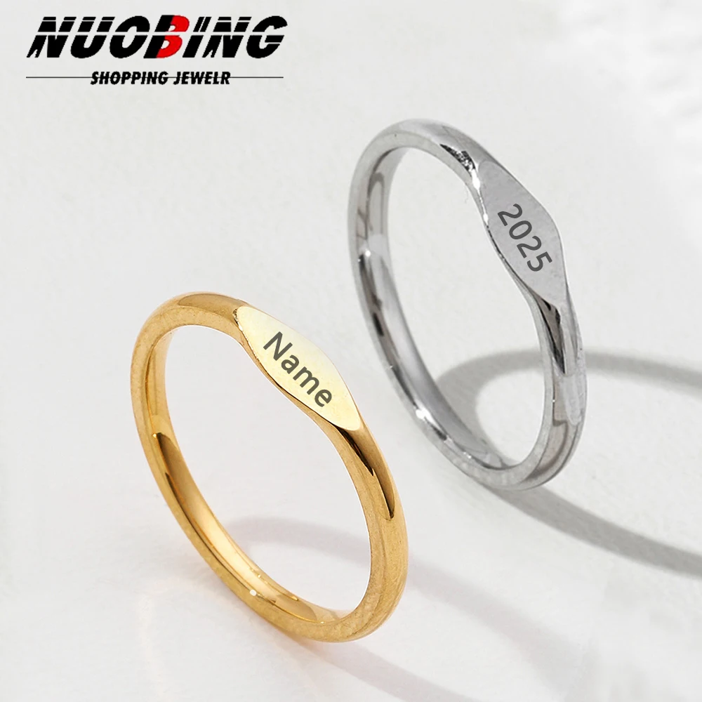 

Personalized customized name ring, gold stainless steel couple engagement ring, suitable for women's romantic jewelry gifts