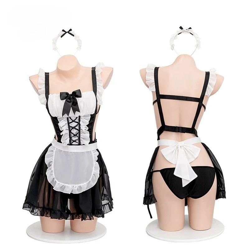 

Woman Maid Cosplay Underwear Set Sexy Dress Skirts Teddies Bodysuits Hollow Out Anime Couple Erotic Apparel Back Hole Lace