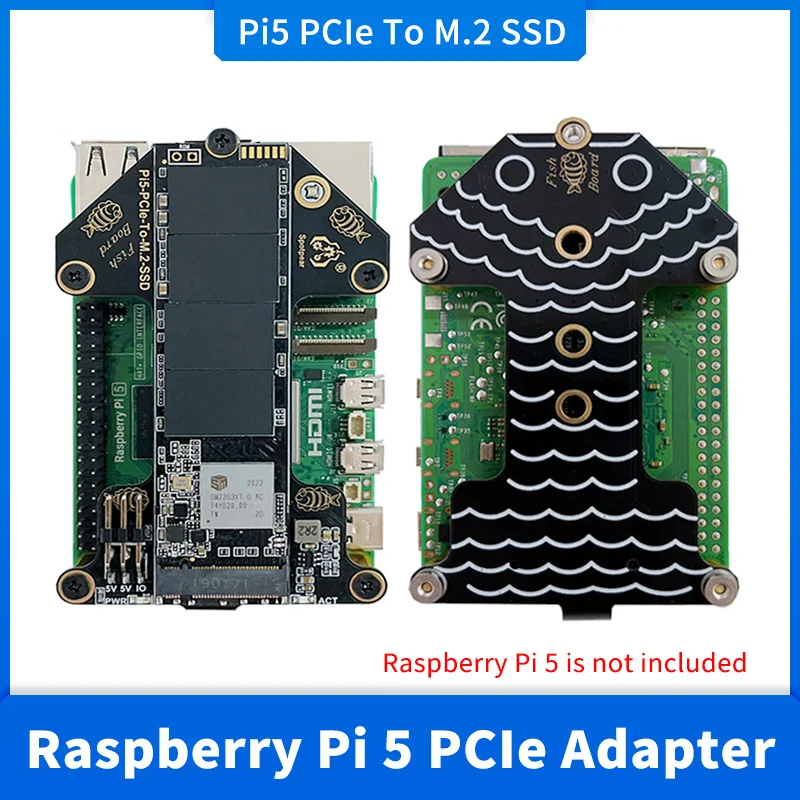 Raspberry Pi 5 PCIe to M.2 NVMe SSD Adapter Board HAT One-Body PCIe-Fish-Board-A Compatible with SSD 2230/2242/2260/2280