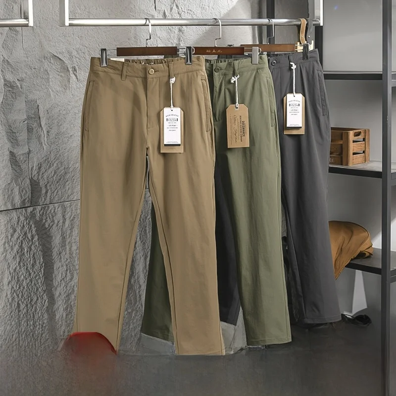 

American Sle Heavyweight Premium Waed Cotton Elastic Breathable Spring Summer Men's Small Straight Casual Pants Long Trou...