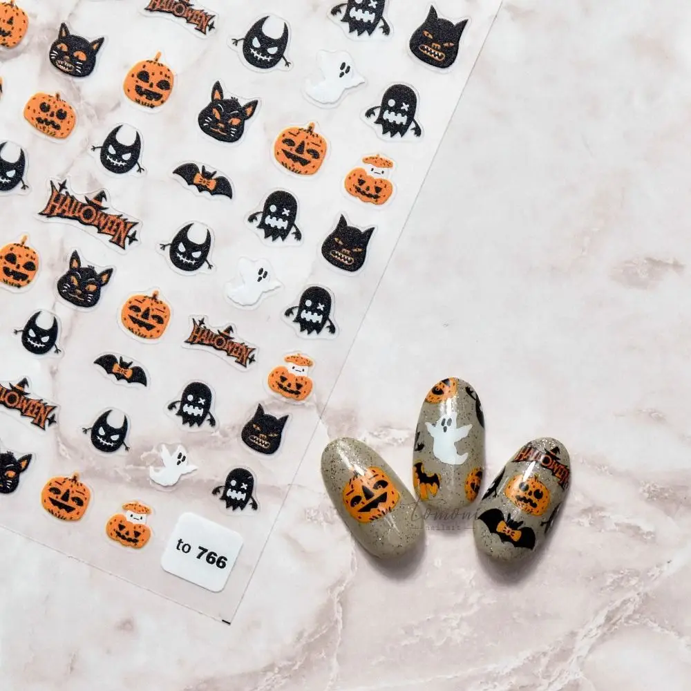 5D Embossed Halloween Nail Stickers Fashion Skull Pumpkin Head Bat Nail Sliders Exquisite Creative Nail Decals Women