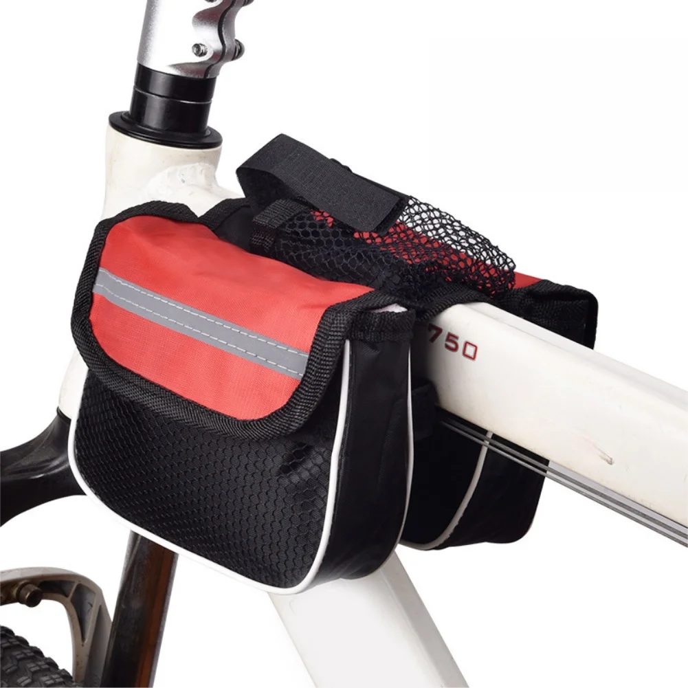 

Oxford cloth waterproof bicycle front bag with phone pouch mesh pocket card slots and secure strap mounting for commuter use