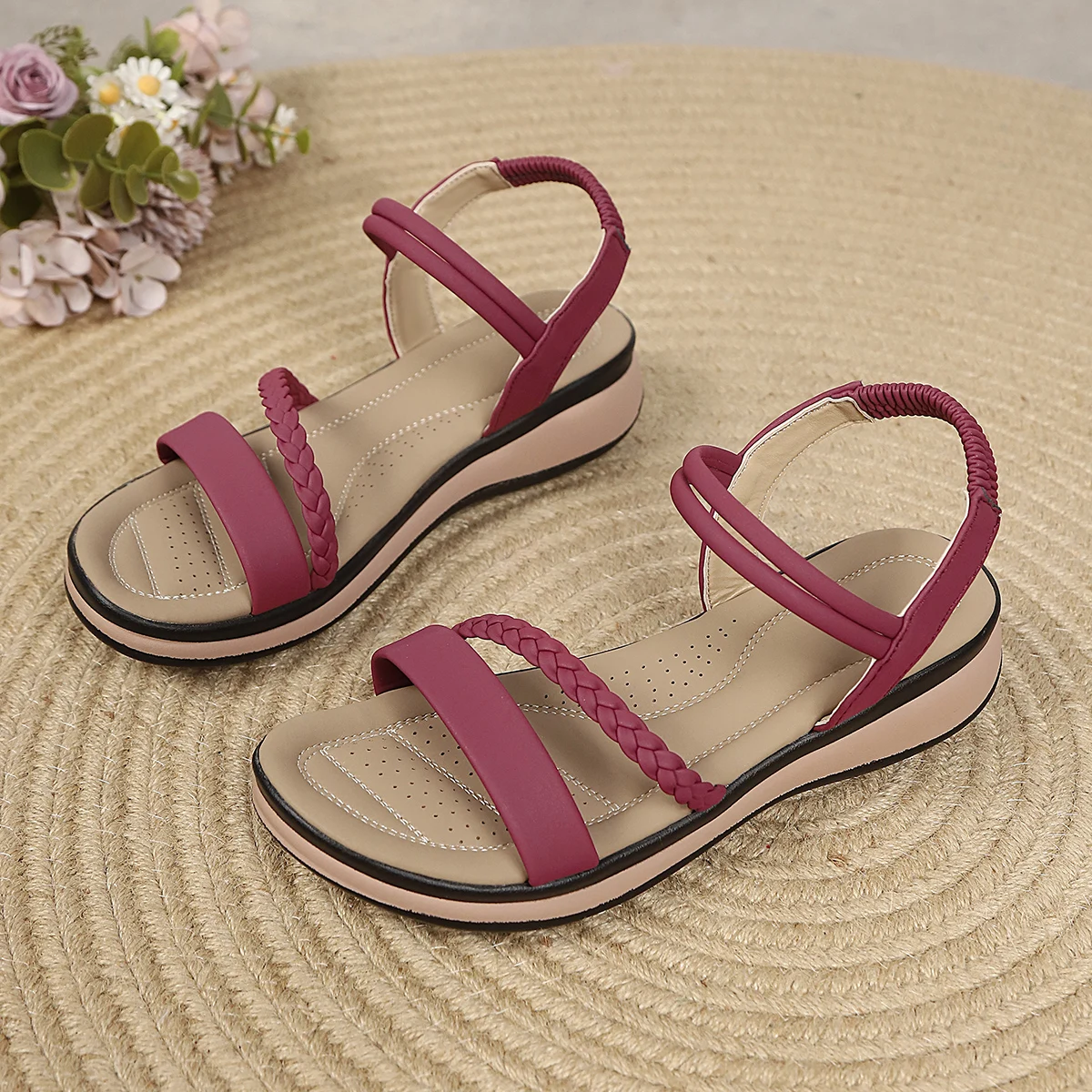 Damen Plateau-Sandalen Lässige Sommer-Slip-On Komfort Alltags- und Strandschuhe Leichte Offene Zehen Slingback Flache Sandalen – Detail 7