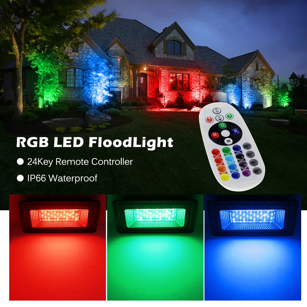 220V RGB LED FloodLight z pilotem IP66 wodoodporny reflektor reflektor Street Light kinkiety oświetlenie ogrodowe