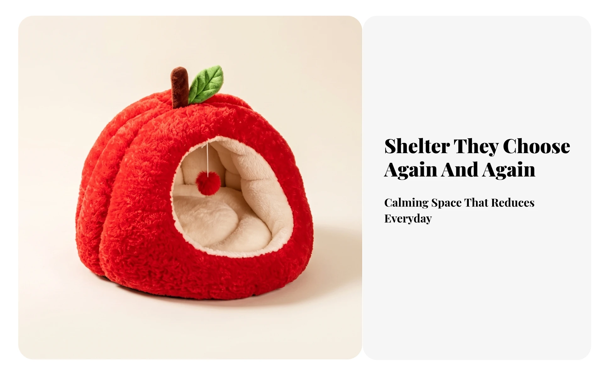 Apple-Shaped Pet Bed Cozy Enclosed Pet Bed with Removable Cushion Hideaway Cat House Warm Cat House with Cushion Soft for Cats