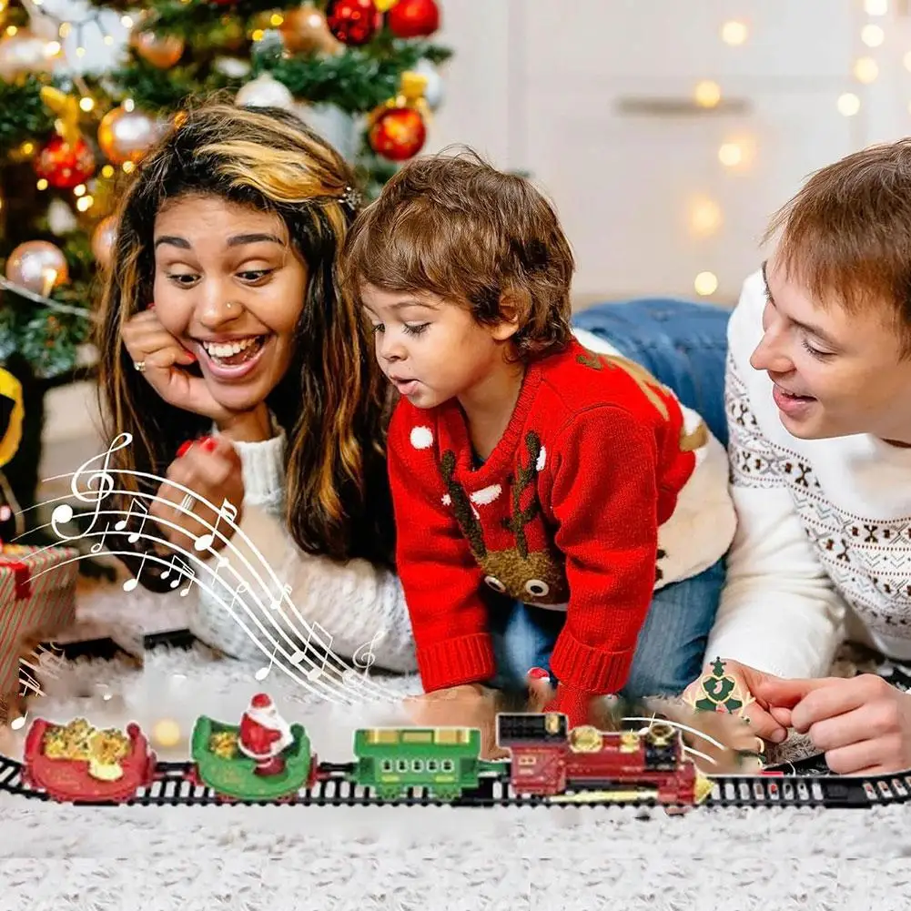 Train de noël électrique pour enfants, jouet sur rail 3d avec musique et lumières Led, cadeau éducatif pour enfants, vacances d'anniversaire K8y3