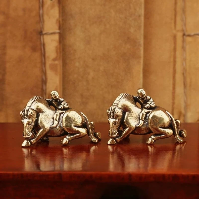 Child Riding Brass Feng Shui Horse Figurine, 1Pcs 2026 Year of Horse Desktop Decor For Office Home