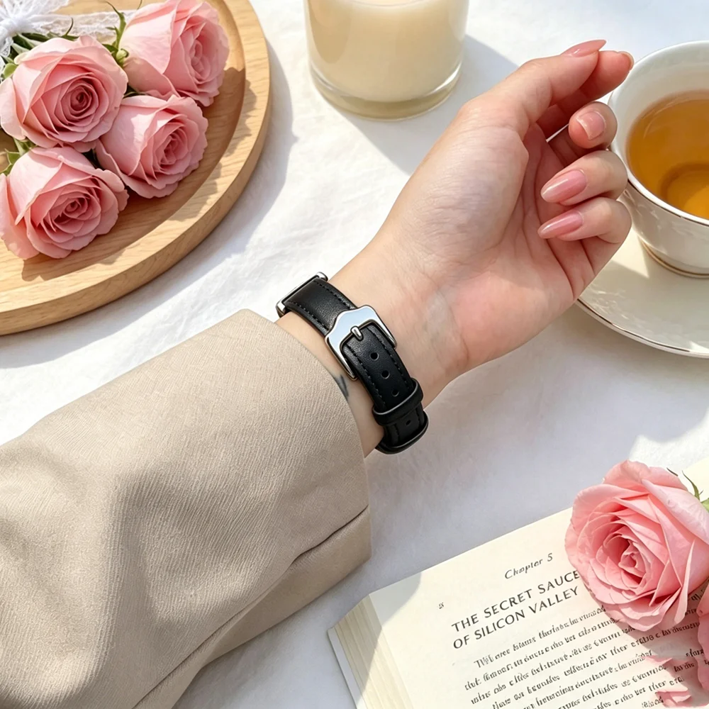 Leder-Schlaufe für Apple Watch Armband Correa Damen Slim Thin 38mm 40mm 41mm 42mm 44mm 45mm 49mm – Detail 4