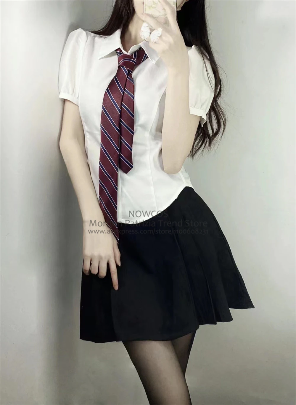 Japan Hot Girl Jk Uniform Sets College-Stijl Poff Mouwen Slanke Taille Bandage Shirt Dames Korte Mouwen Shirt Geplooid Rok Pak