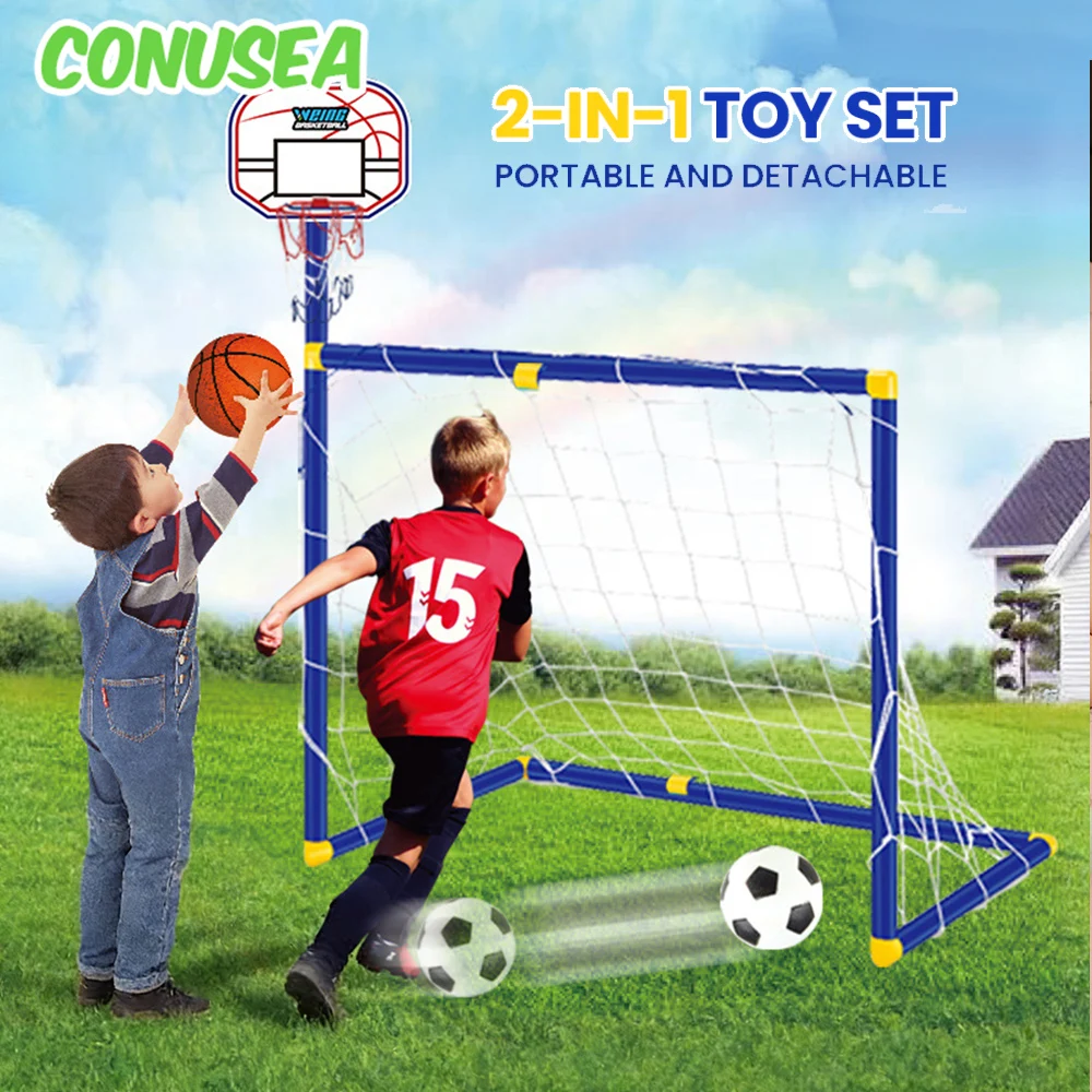 لعبة رياضية 2 في 1 للأطفال: حامل كرة سلة ومرمى كرة قدم محمول للألعاب الداخلية والخارجية، هدايا عيد ميلاد للأولاد والأطفال