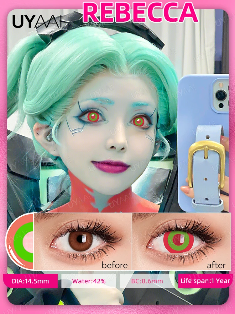 UYAAI 1Pair Color Contact Lenses Cosplay Eye Rebecca Lucy Contacts with Color Green Pink Brown Lens Eyes Pupils Colorcon