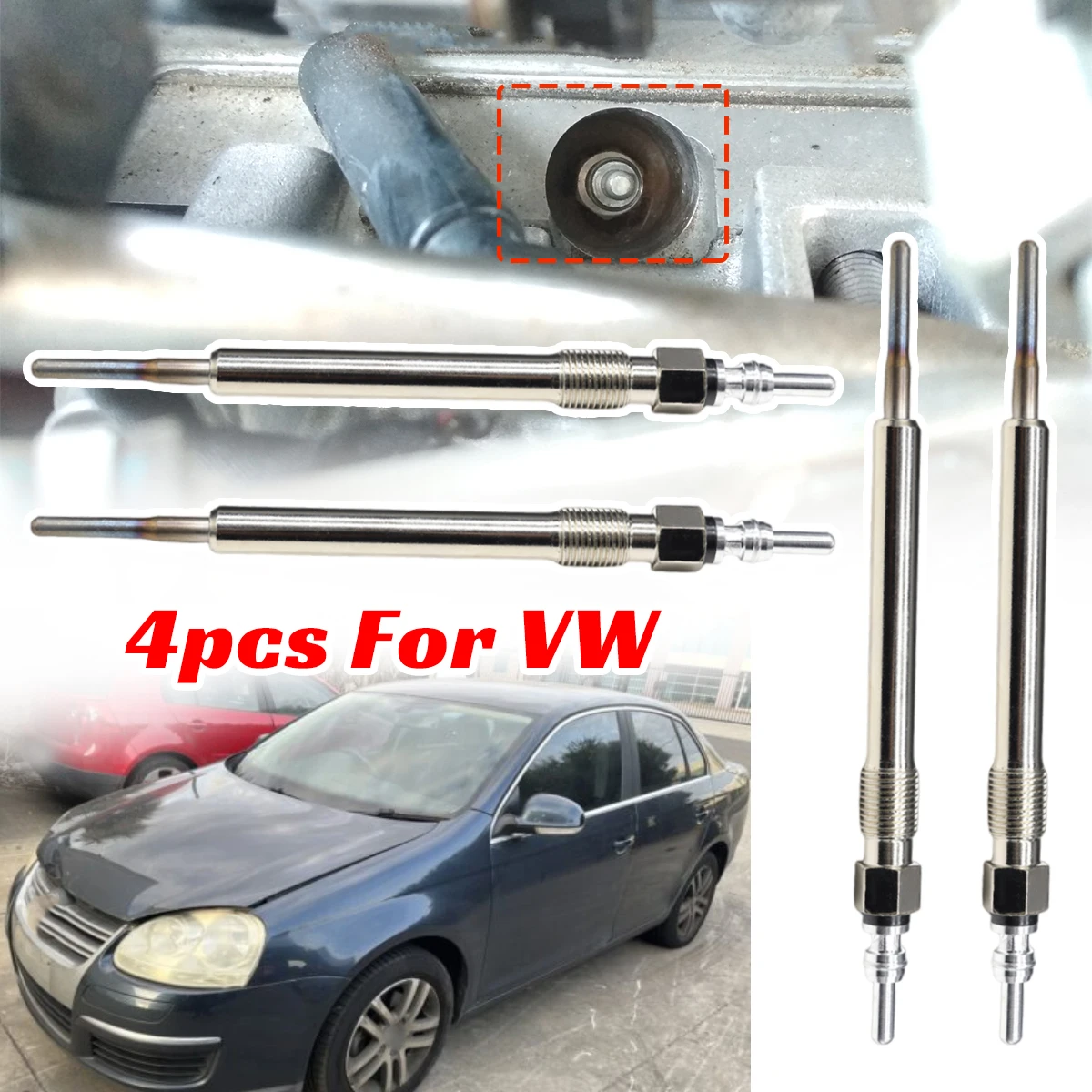 

4PC Diesel Heater Nickel Plating Glow Plugs 4.4V 03L963319 for VW Golf 1K 5K 5G MK5 MK6 MK7 MK8 2003-2023 Jetta 1K Accessories