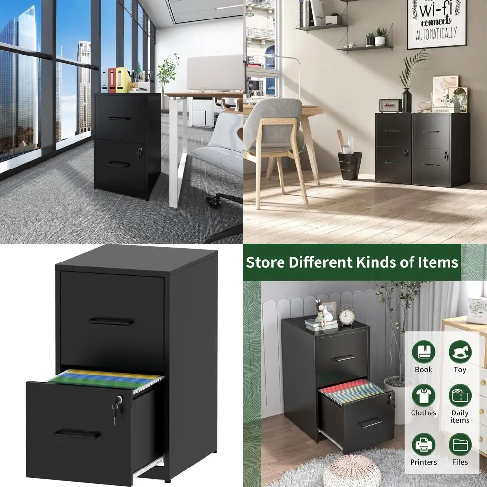 

Secure Vertical 2-Drawer Steel File Cabinet for Home Office - Black, Holds Letters/Legal/A4, Assembly Needed