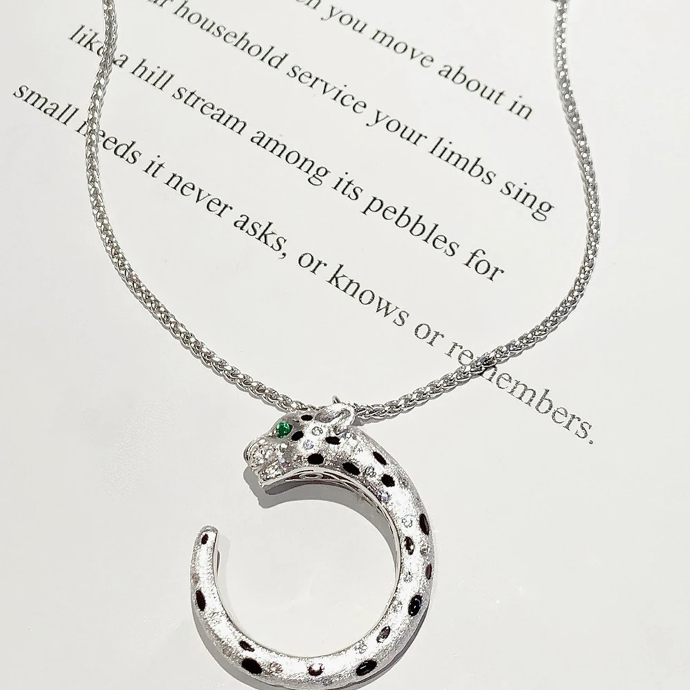 

Luxury Italian Craft Vintage 925 Silver Pendant Necklace for Women Black Spot Panther Argent 925 Necklaces Leopard Jewelry