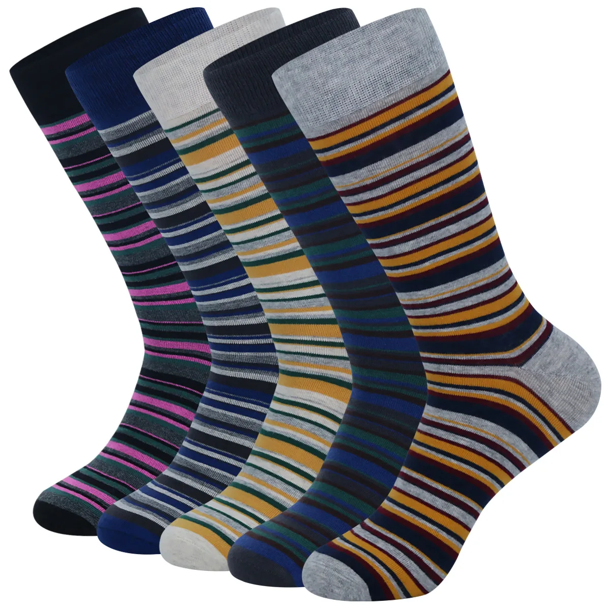 

New XXL 42-48 Socks High Quality Athletic Crew Dress Boot Hiking Long Striped Men Cotton Round top waisted Versatile B8W311A