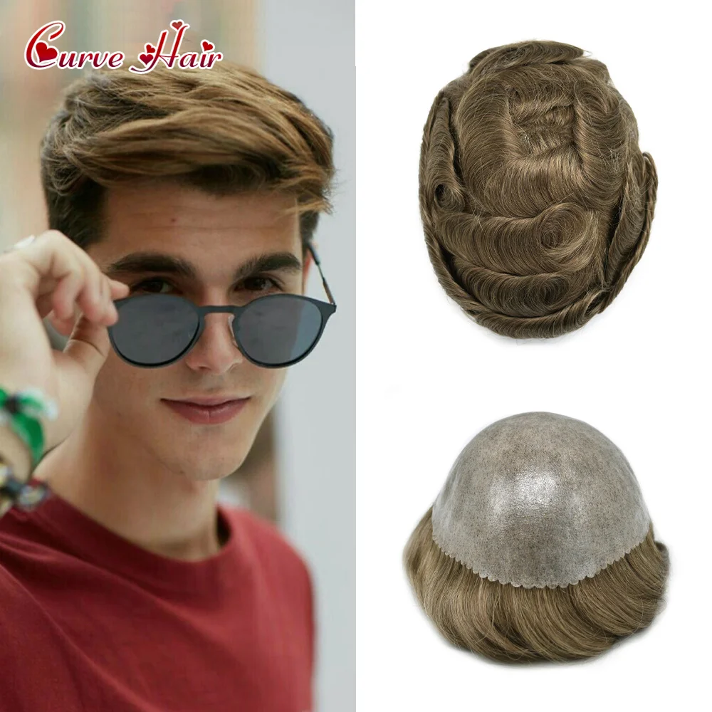 

All PU Mens Wig Human Hair Toupee Prosthesis 0.1-0.12mm Silicone Durable Thin Skin Hairpiece Capillary Hair System For Men Units