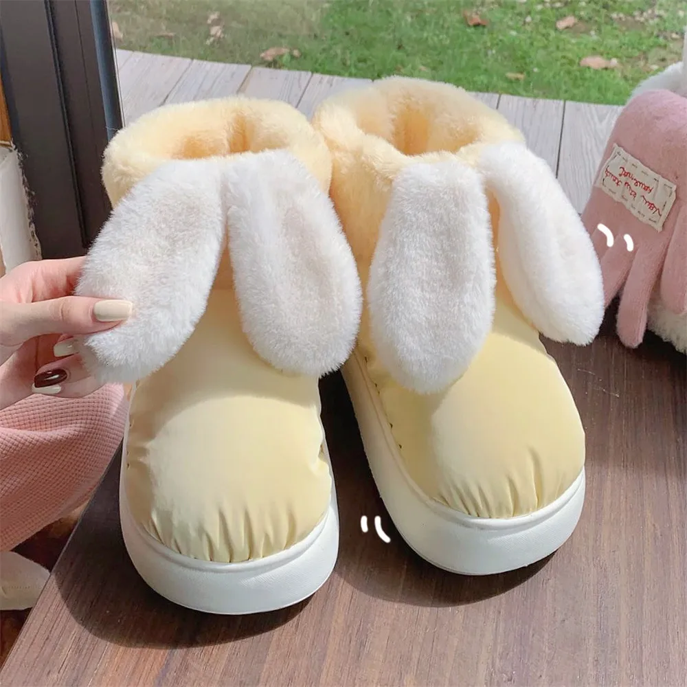 Waterproof short snow boots for autumn winter outer wear new sweet cute rabbit ears piled thickened warm cotton boots for women