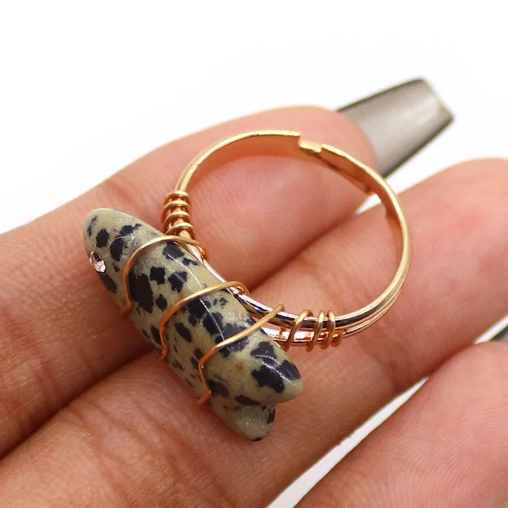 Handmade Wire-wrapped Open Adjustable Ring Jewelry Accessory with Polished Fish-shaped Lapis Lazuli Natural Stone Crystal Agate