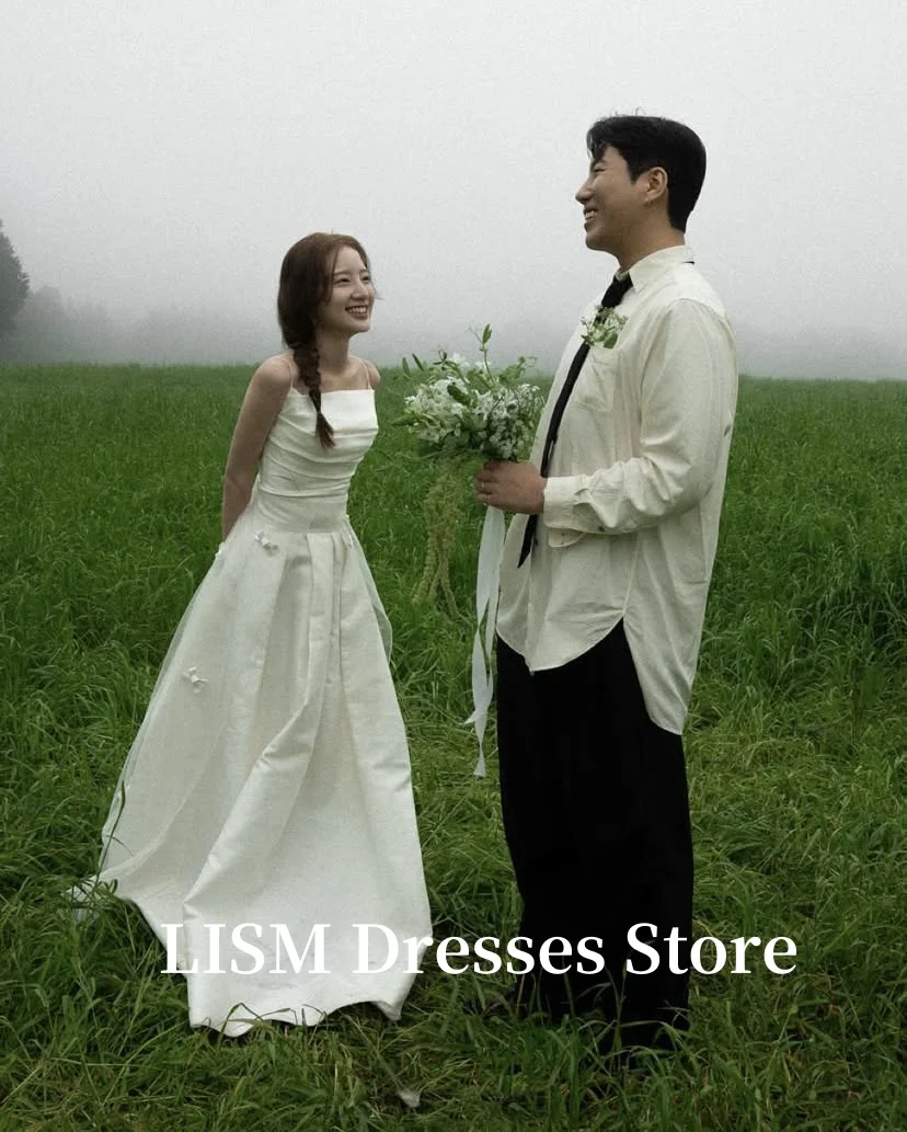 LISM Strapless A-Line Korea Wedding Dresses Photo Shoot Soft Satin Floor Length Elegant Evening Gowns웨딩드레스 Customized Corsets