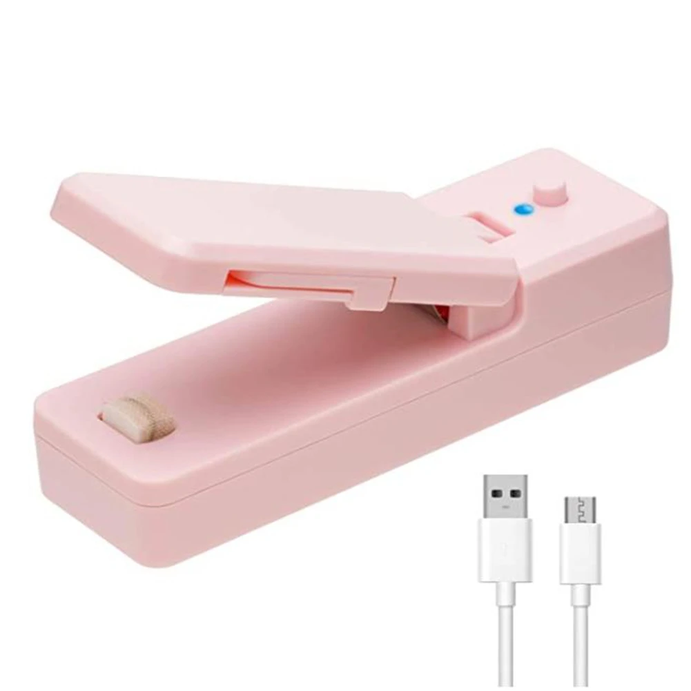 Mini Bag Sealer-2In1 Portable Rechargeable Handheld Vacuum Heat Sealers &Cutter for Plastic Bag Storage Food 1Pcs Pink