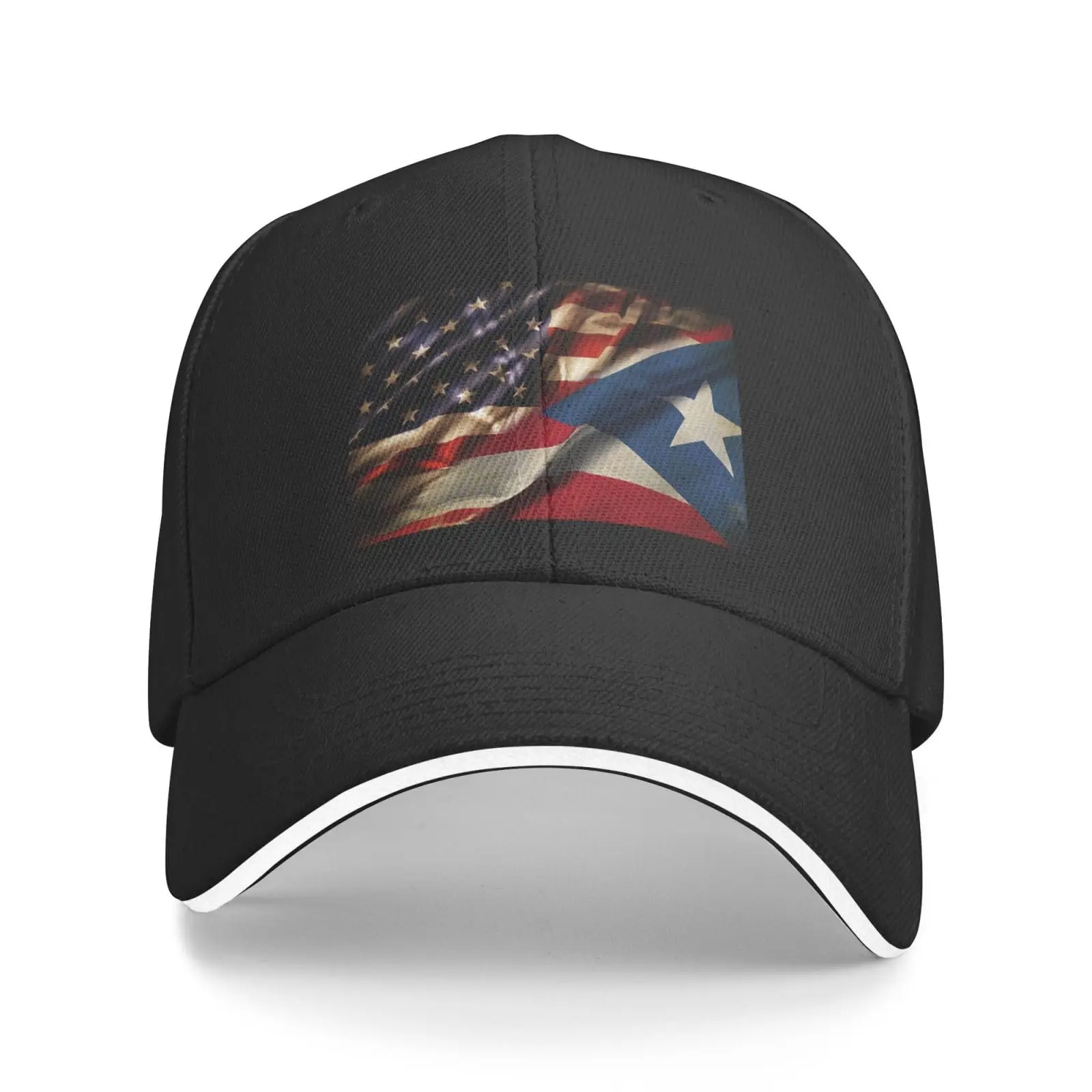 

Combined Puerto Rico and USA Flag Classic Baseball Caps,Adjustable Sandwich Cap, Black Casquette Hats Outdoor Trucker Dad Hat