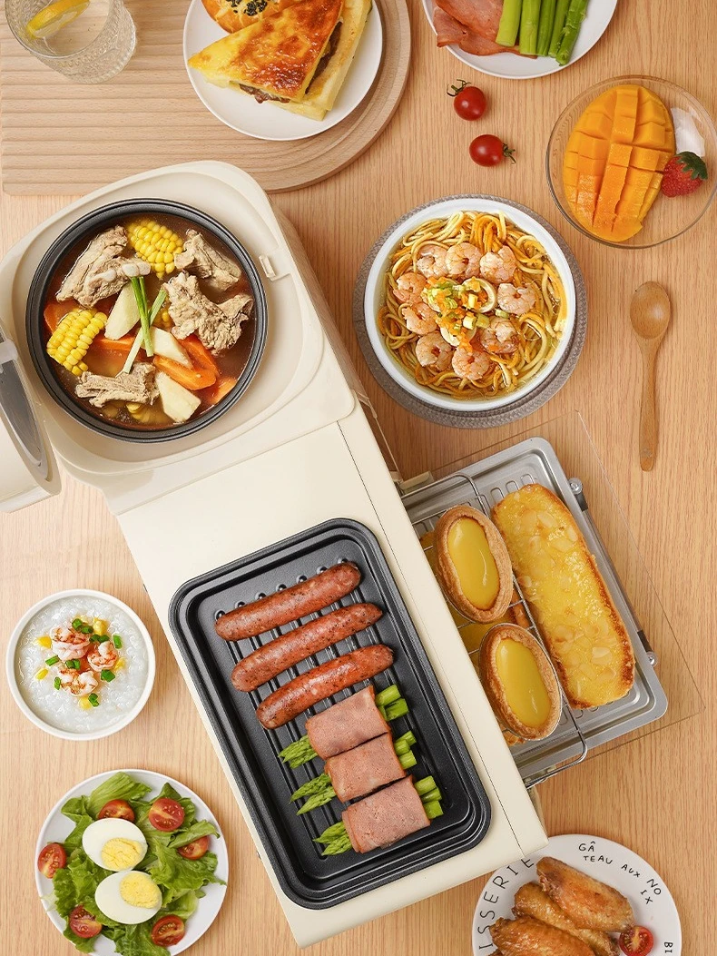 Multifunctional breakfast machine, four-in-one grilled hot pot electric oven, household rice cooker, toaster, sandwich machine