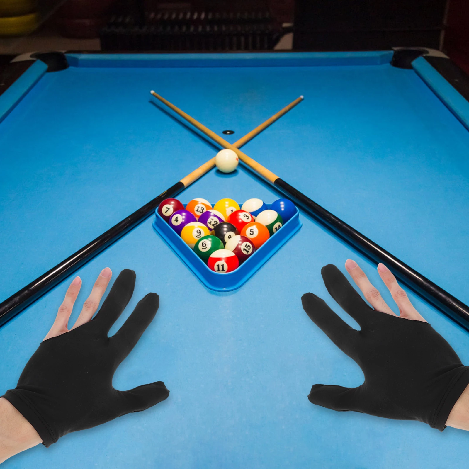 

2Pcs Billiard Gloves 3-Finger Flexible Fit Snooker Cue Glove Elastic Wrist Support Breathable Black 3 Finger Billiards Glove